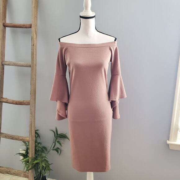 Almost Famous pink Off The Shoulder Bodycon Midi Dress Size L - Picture 1 of 10